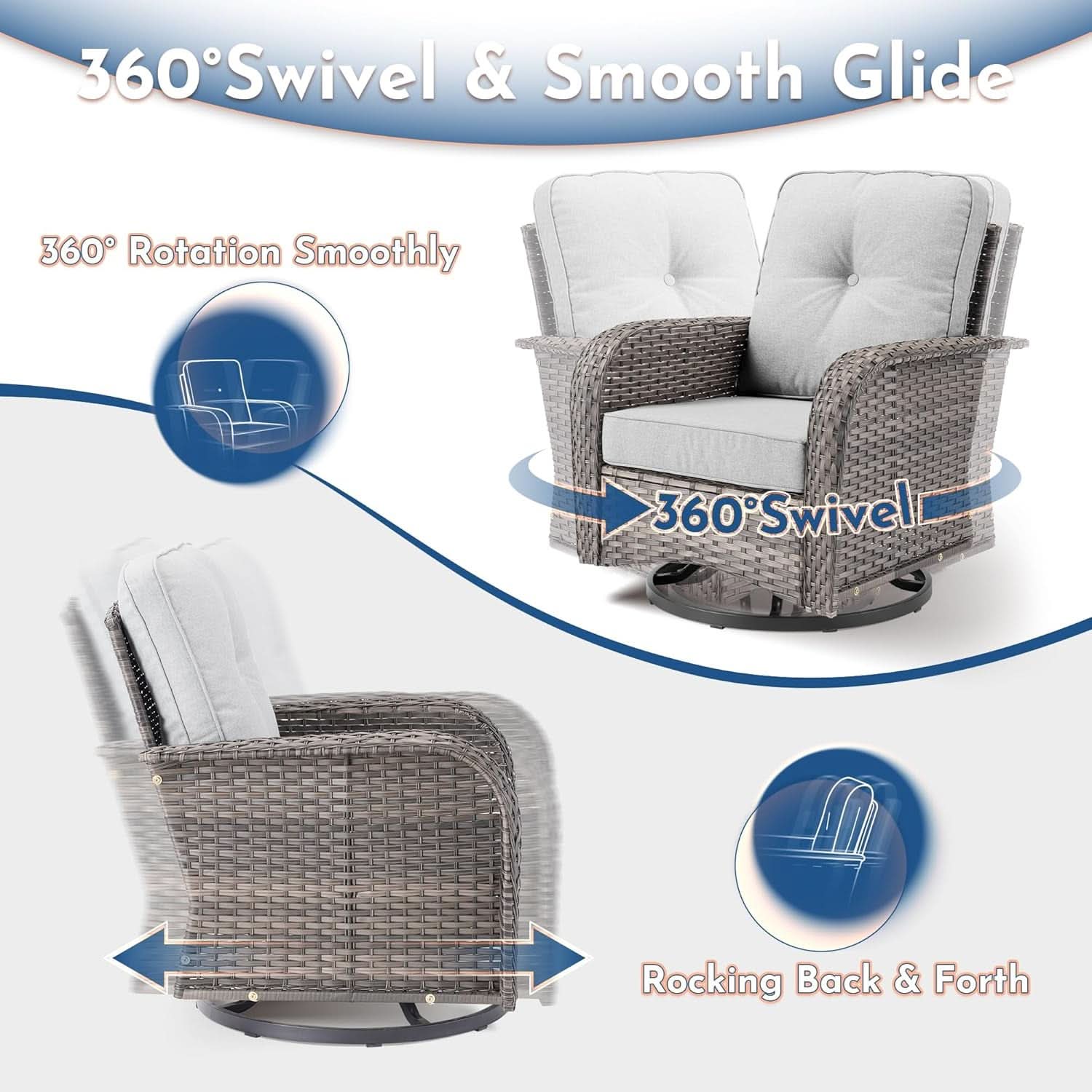 5-Piece Outdoor Patio Furniture Set with Swivel Rocker Chairs