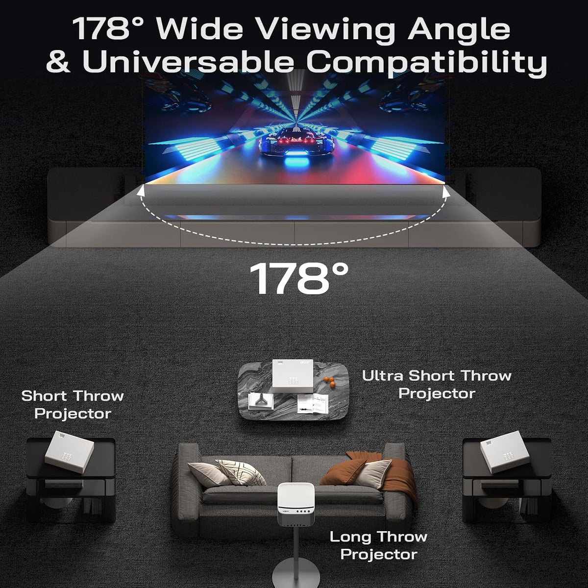 72 Inch Motorized Floor Rising Projector Screen, 16:9 HD Matte White, Retractable Roll up Movie Screen with Remote, 4K 8K Projector Screen for Home Theater Bedroom Small Space