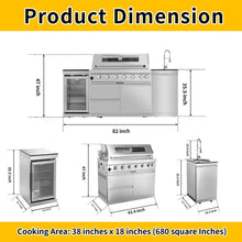 43 In. 6-Burner 85000 BTU Propane Gas Grill Island Outdoor Kitchen with Refrigerator, Sink in Silver Stainless Steel