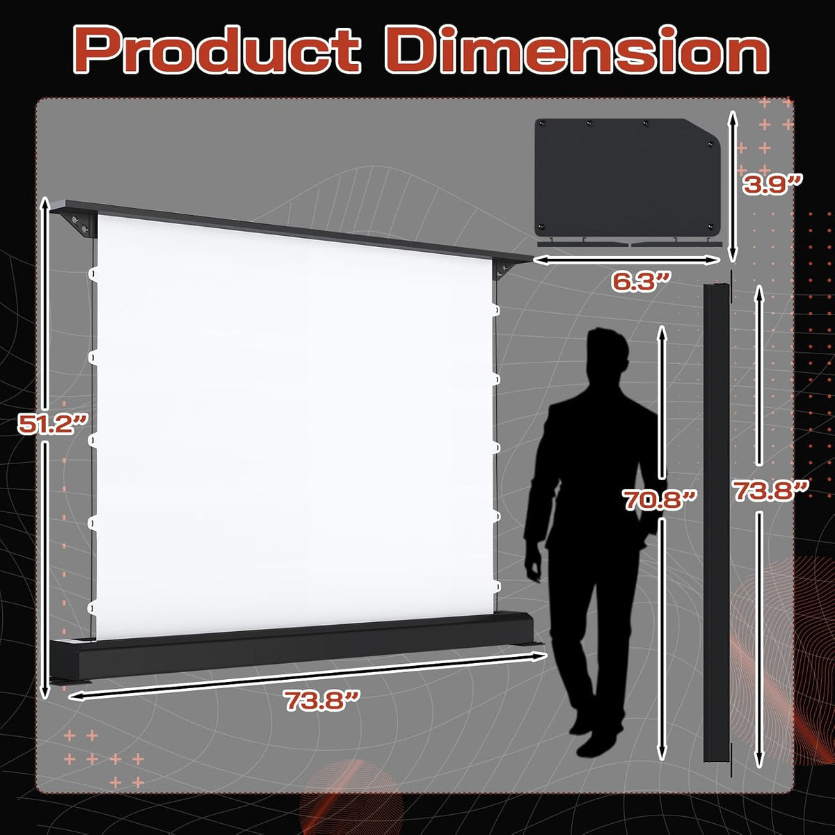 72 Inch Motorized Floor Rising Projector Screen, 16:9 HD Matte White, Retractable Roll up Movie Screen with Remote, 4K 8K Projector Screen for Home Theater Bedroom Small Space
