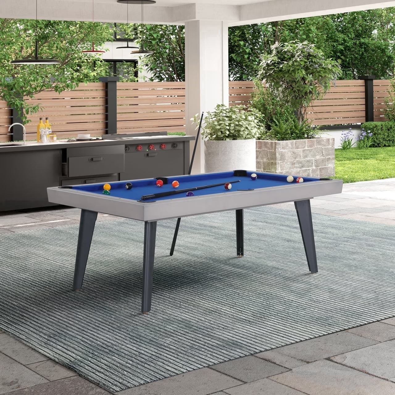 Santorini 7’ Outdoor Slate Pool Table with Dining Top and Ping Pong