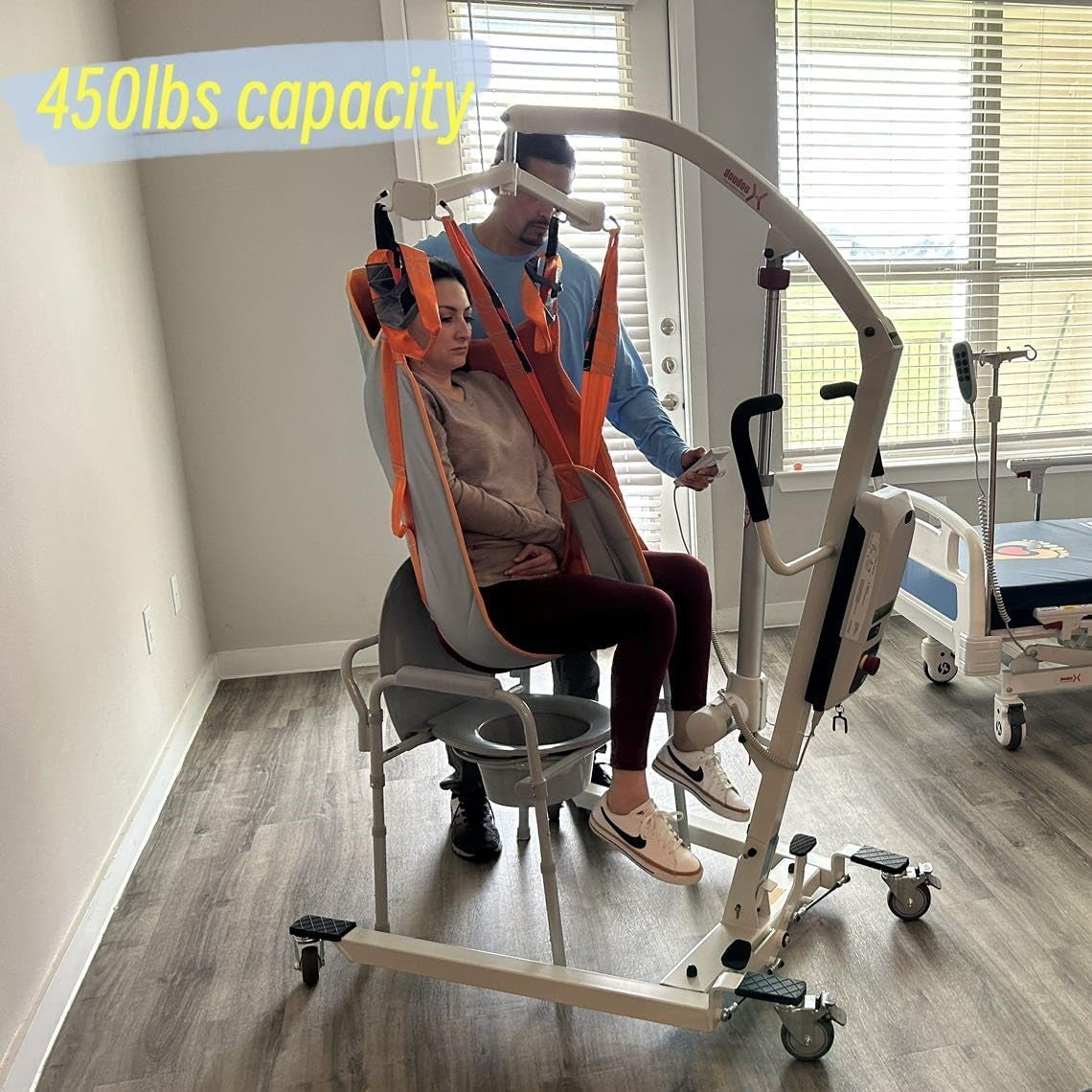 3-In-1 Electric Patient Lift for Home Use and Car Transfer, with Luxury High-Back Toilet Sling, 450Lbs Capacity