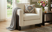 Modern Beige Chenille Accent Chair with Rubberwood Legs