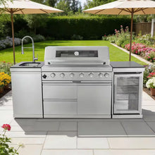 43 In. 6-Burner 85000 BTU Propane Gas Grill Island Outdoor Kitchen with Refrigerator, Sink in Silver Stainless Steel