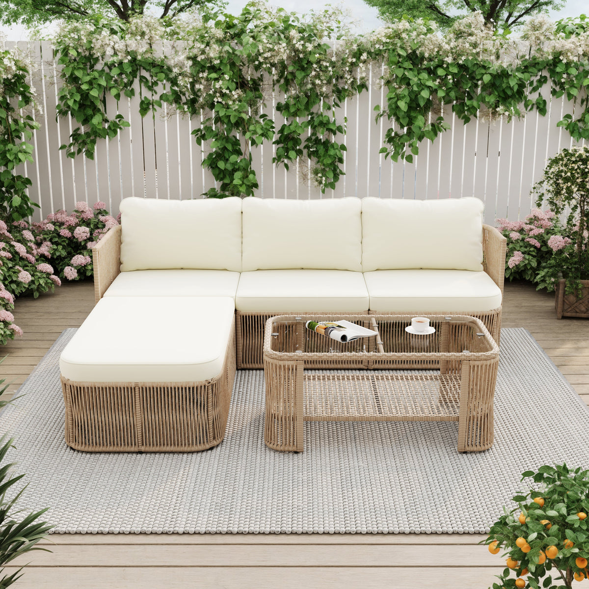 Outdoor PE Rattan Patio Furniture Set with Coffee Table