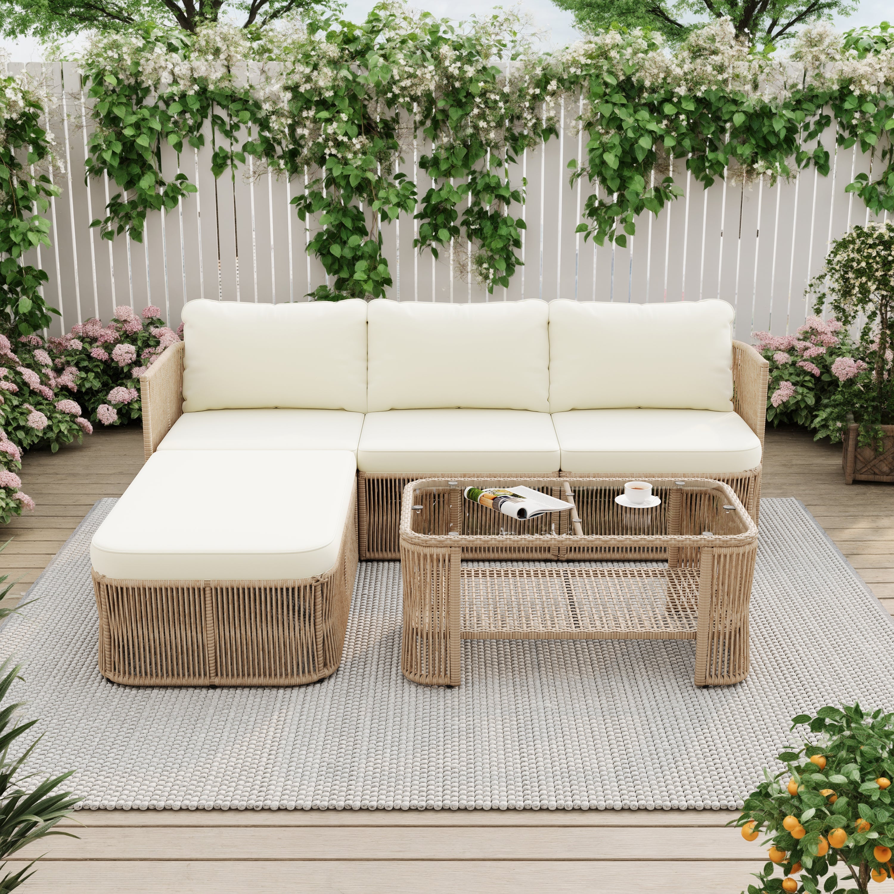 Outdoor PE Rattan Patio Furniture Set with Coffee Table