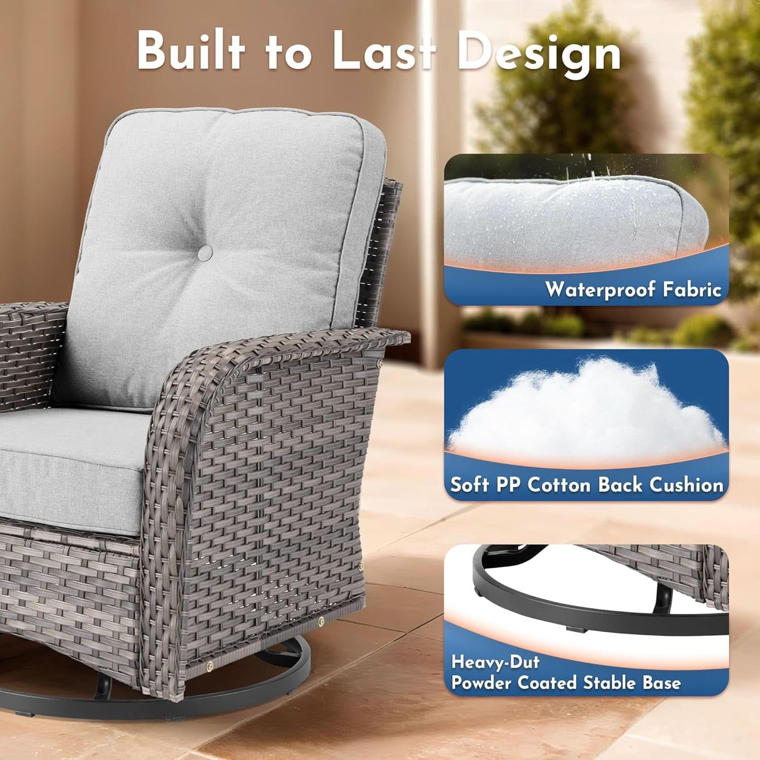 5-Piece Outdoor Patio Furniture Set with Swivel Rocker Chairs