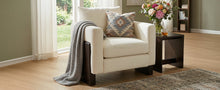 Modern Beige Chenille Accent Chair with Rubberwood Legs