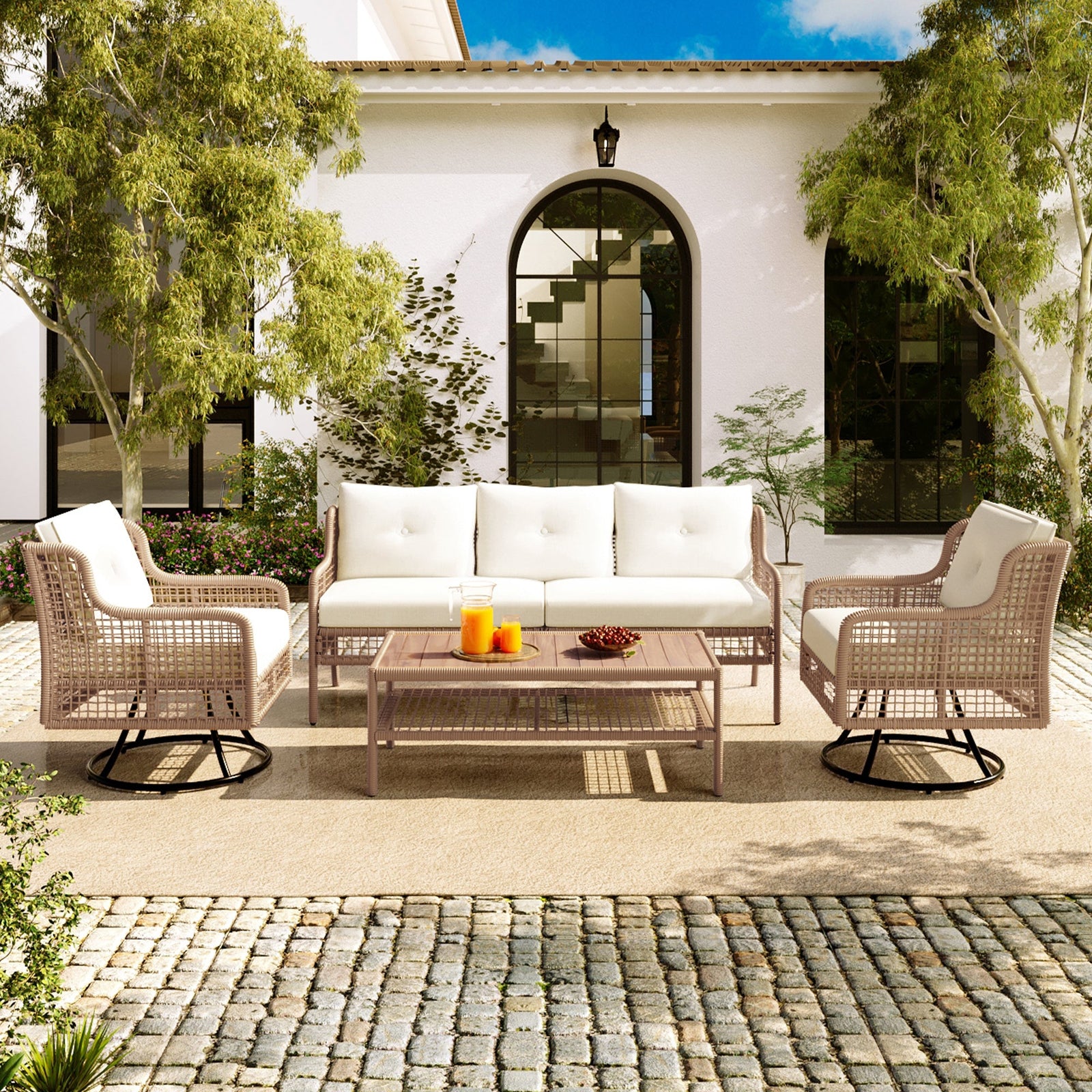 4-Piece Patio Furniture Set with Swivel Chairs