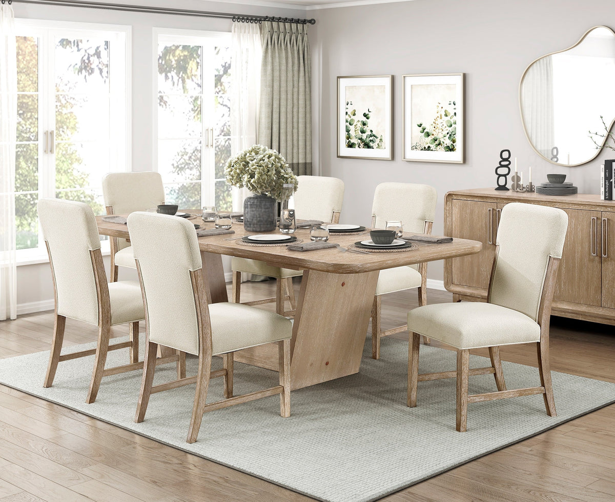 7-Piece Natural Wood Dining Set with Extendable Table