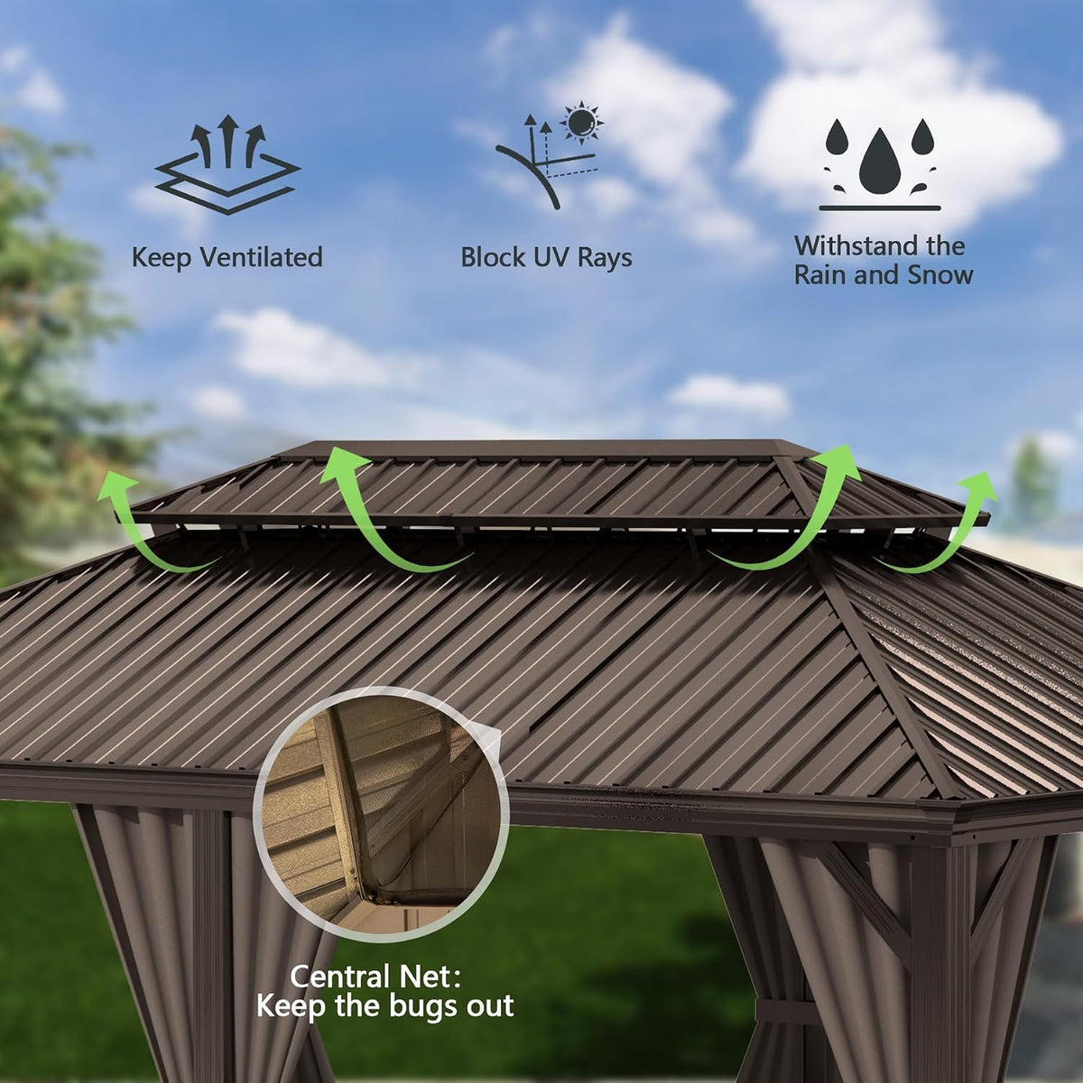 12 × 24 FT Outdoor Hardtop Gazebo with Drainage Syste