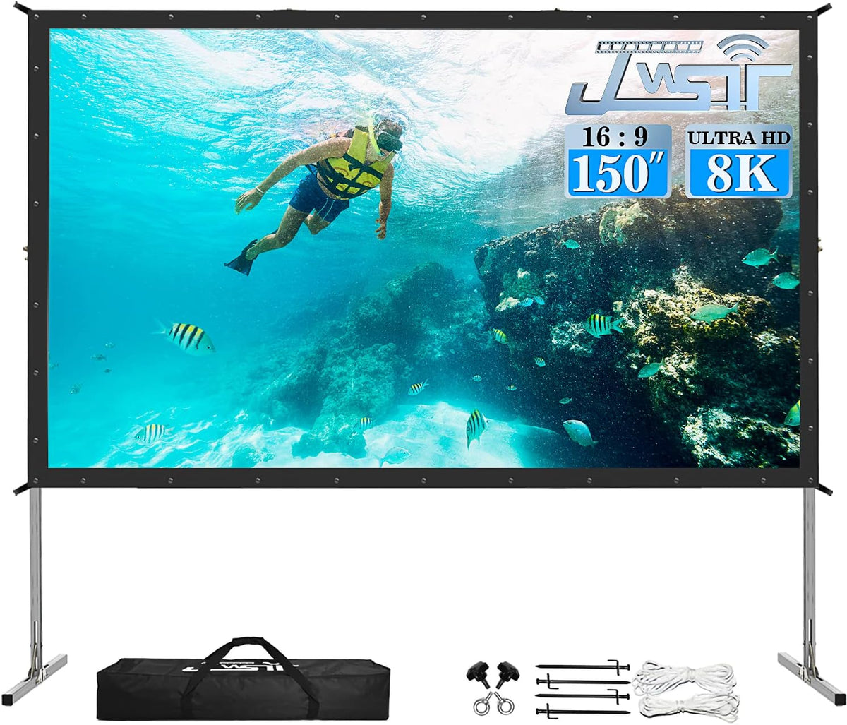 Projector Screen 150 Inch, 3-Layers PVC Projector Screen with Stand