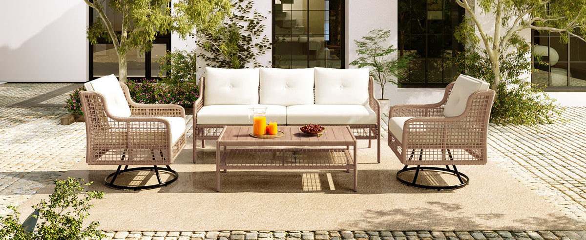 4-Piece Patio Furniture Set with Swivel Chairs