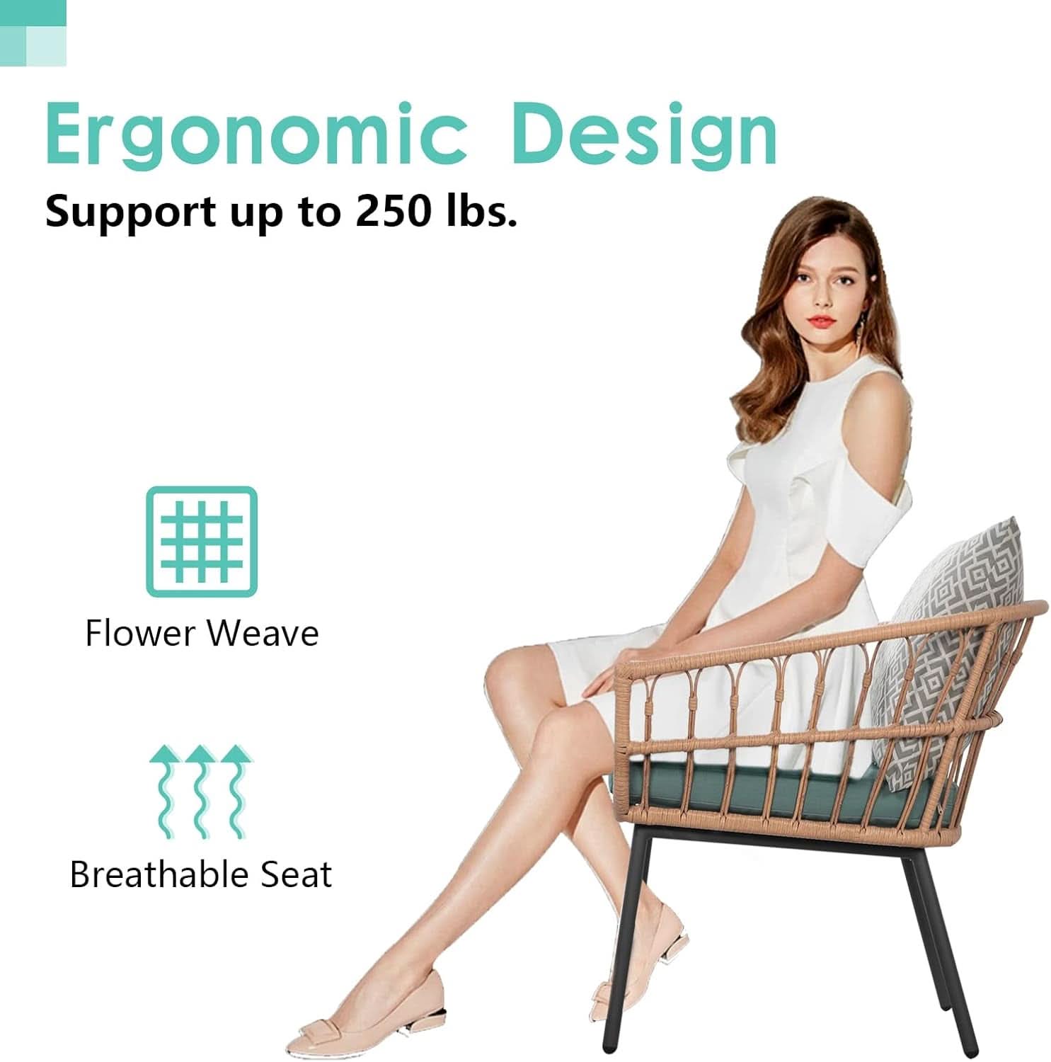 3-Piece Green Wicker Patio Bistro Set with Tempered Glass Table