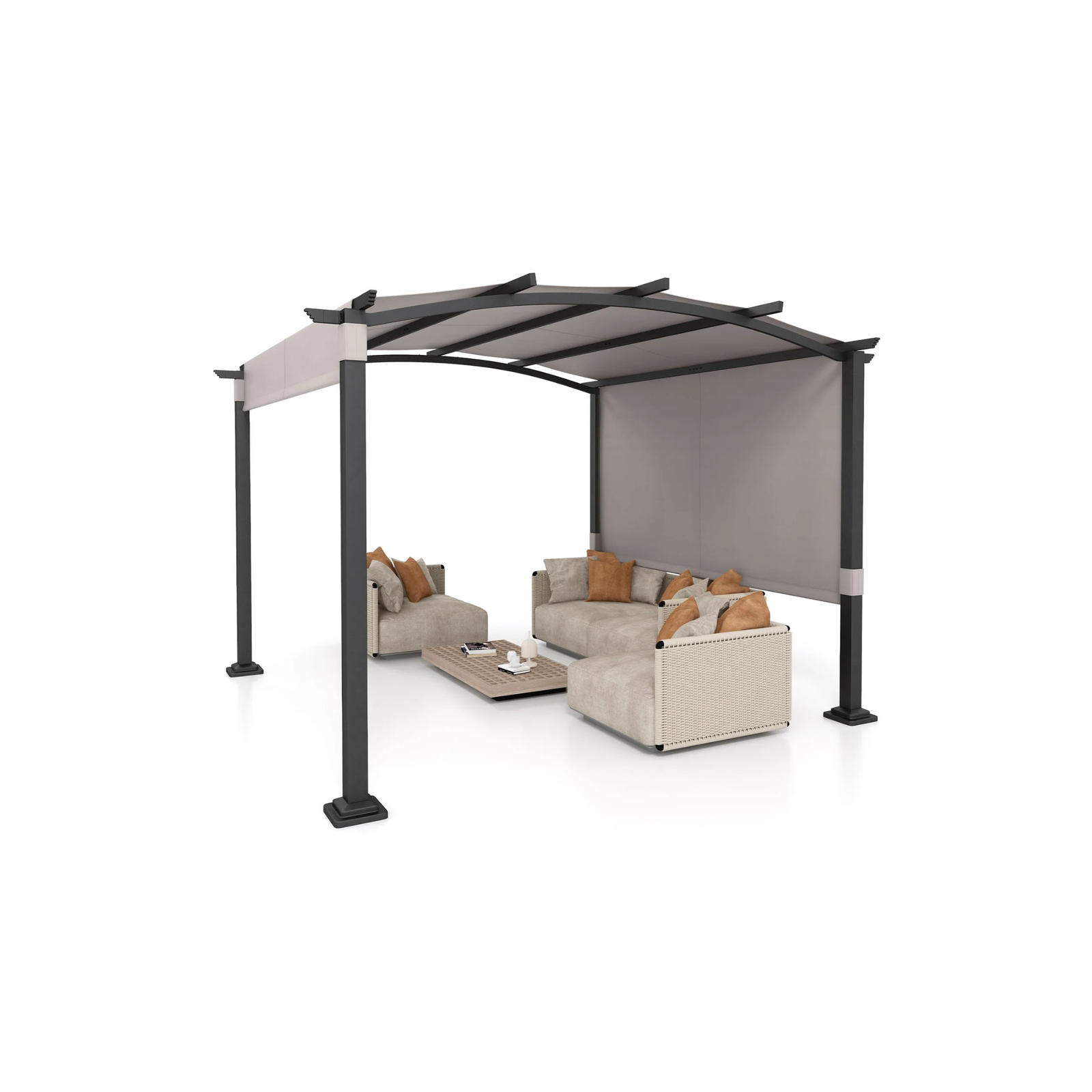 10 × 10 ft Outdoor Pergola with Retractable Sunshade Canopy
