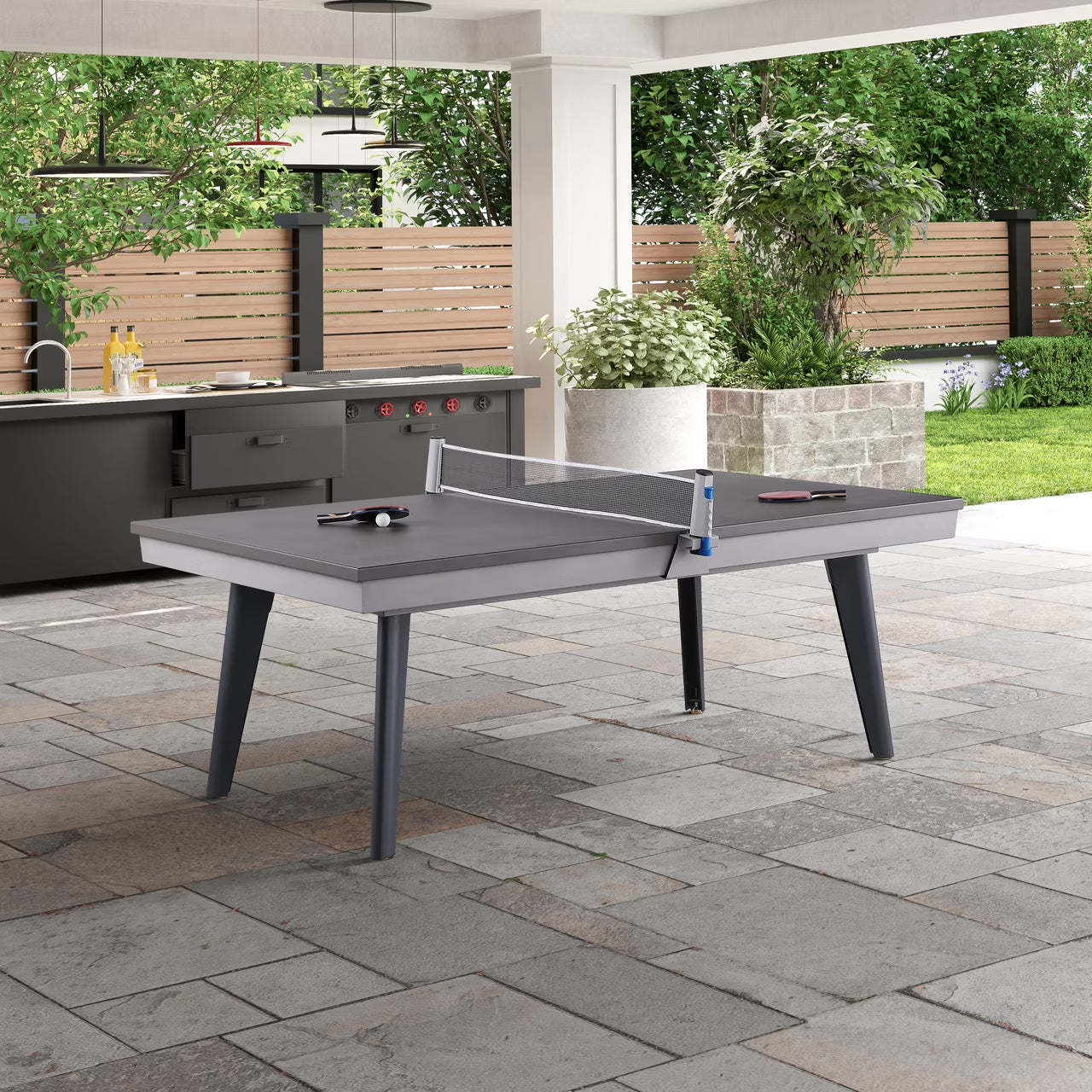 Santorini 7’ Outdoor Slate Pool Table with Dining Top and Ping Pong
