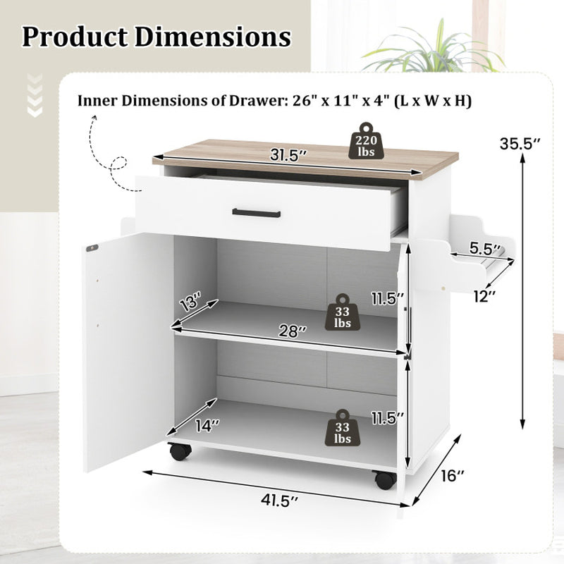 Kitchen Island Cart Rolling Kitchen Storage Island with Drawer