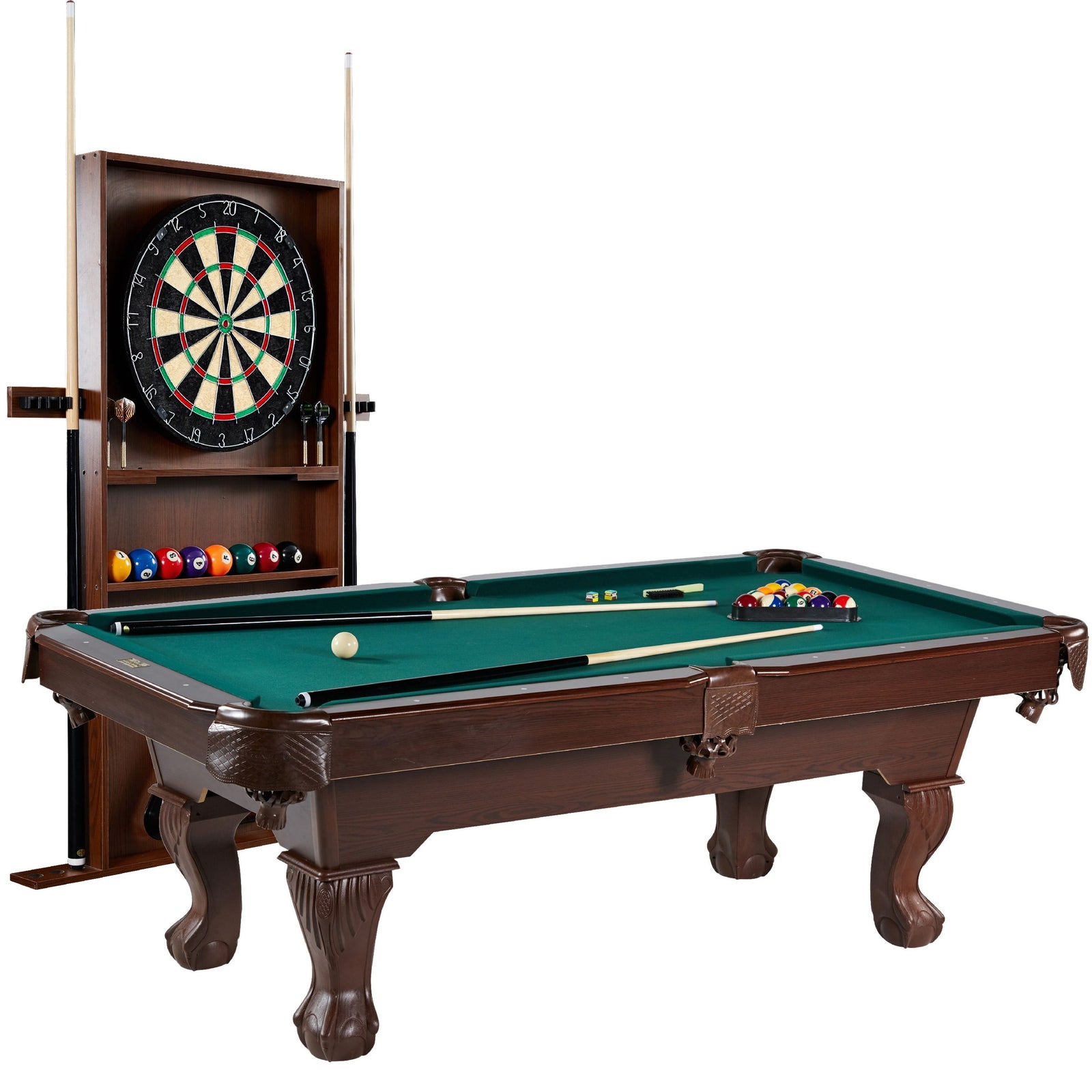 7.5 Ft Pool Table Set with Cue Rack & Dartboard, Green