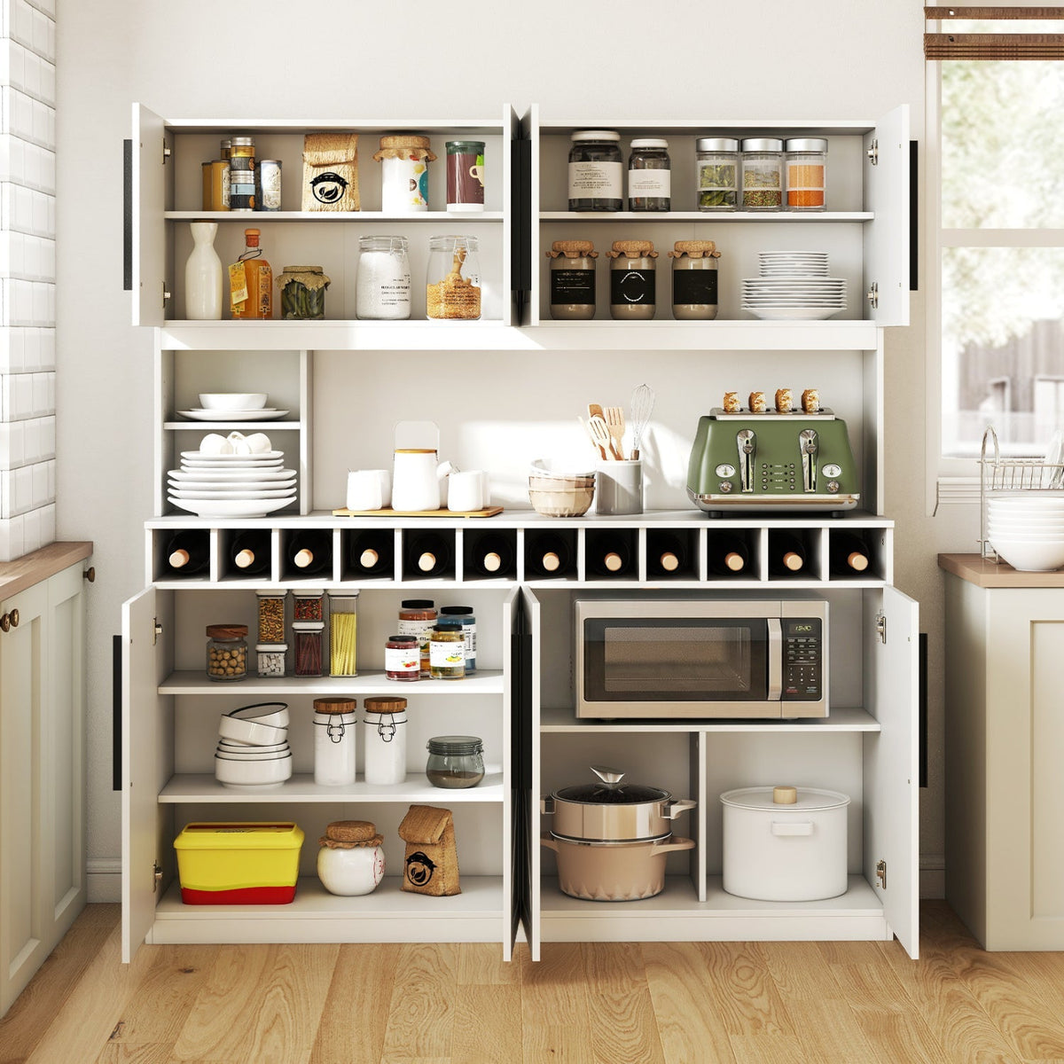 70-Inch Farmhouse Pantry Cabinet with Wine Rack