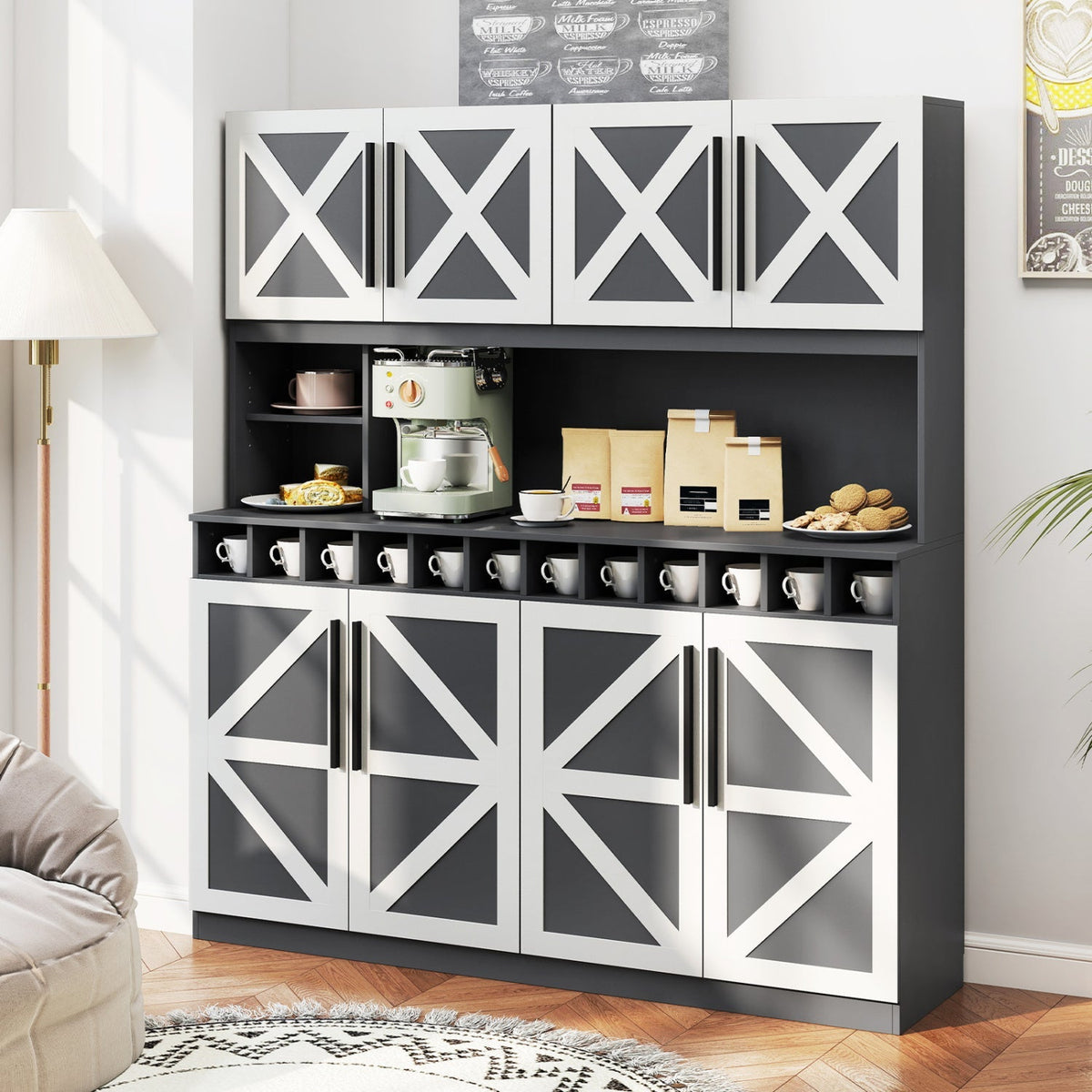 70-Inch Farmhouse Pantry Cabinet with Wine Rack