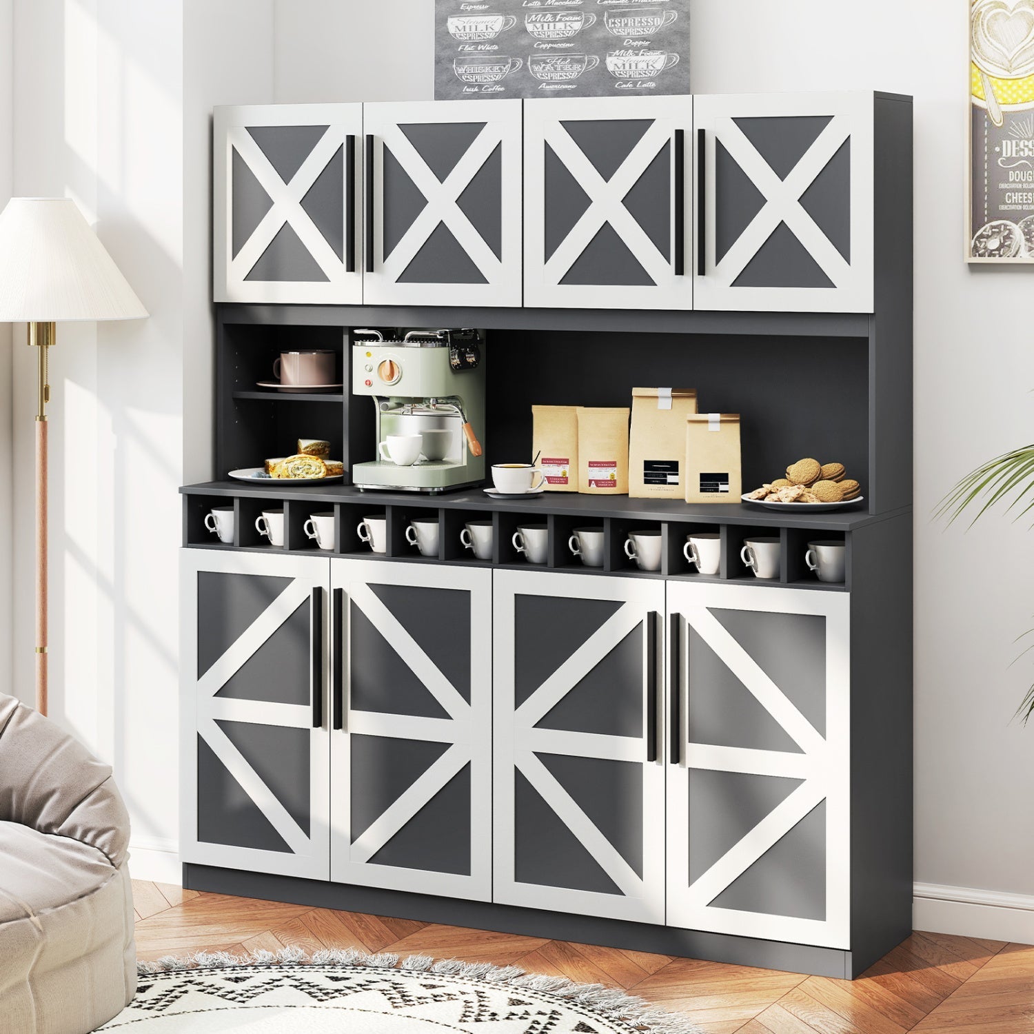 70-Inch Farmhouse Pantry Cabinet with Wine Rack