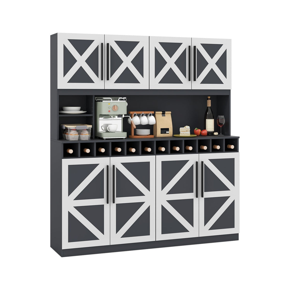 70-Inch Farmhouse Pantry Cabinet with Wine Rack