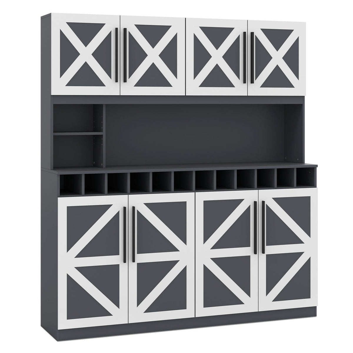 70-Inch Farmhouse Pantry Cabinet with Wine Rack