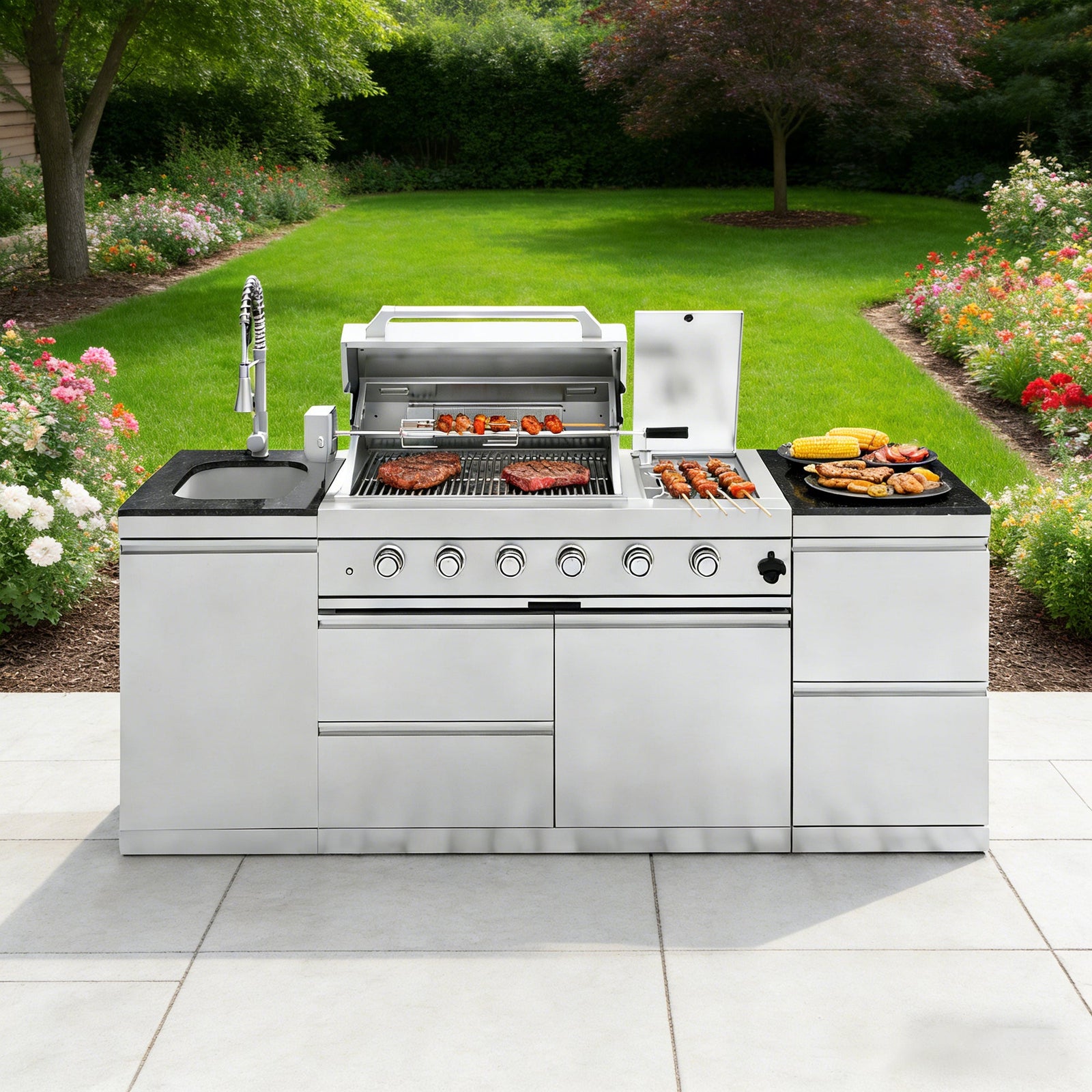85-Inch Deluxe Stainless Steel Outdoor Kitchen Grill