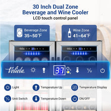Wine and Beverage Refrigerator 30 Inch, Upgrade Dual Zone Wine Cooler, 30'' Wine Beverage Fridge Built in or Freestanding under Counter Large Capacity Glass Door Advanced Cooling System