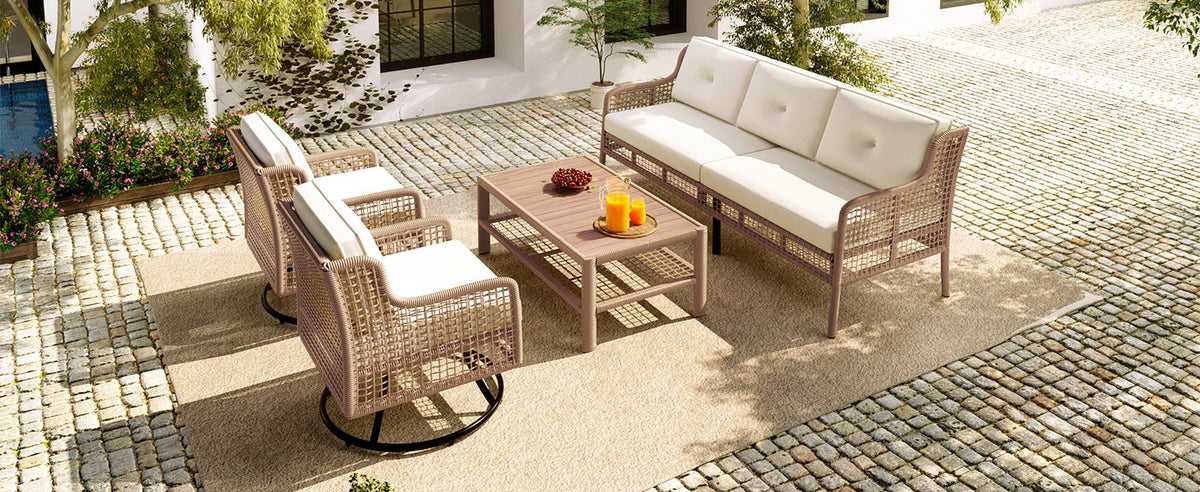 4-Piece Patio Furniture Set with Swivel Chairs
