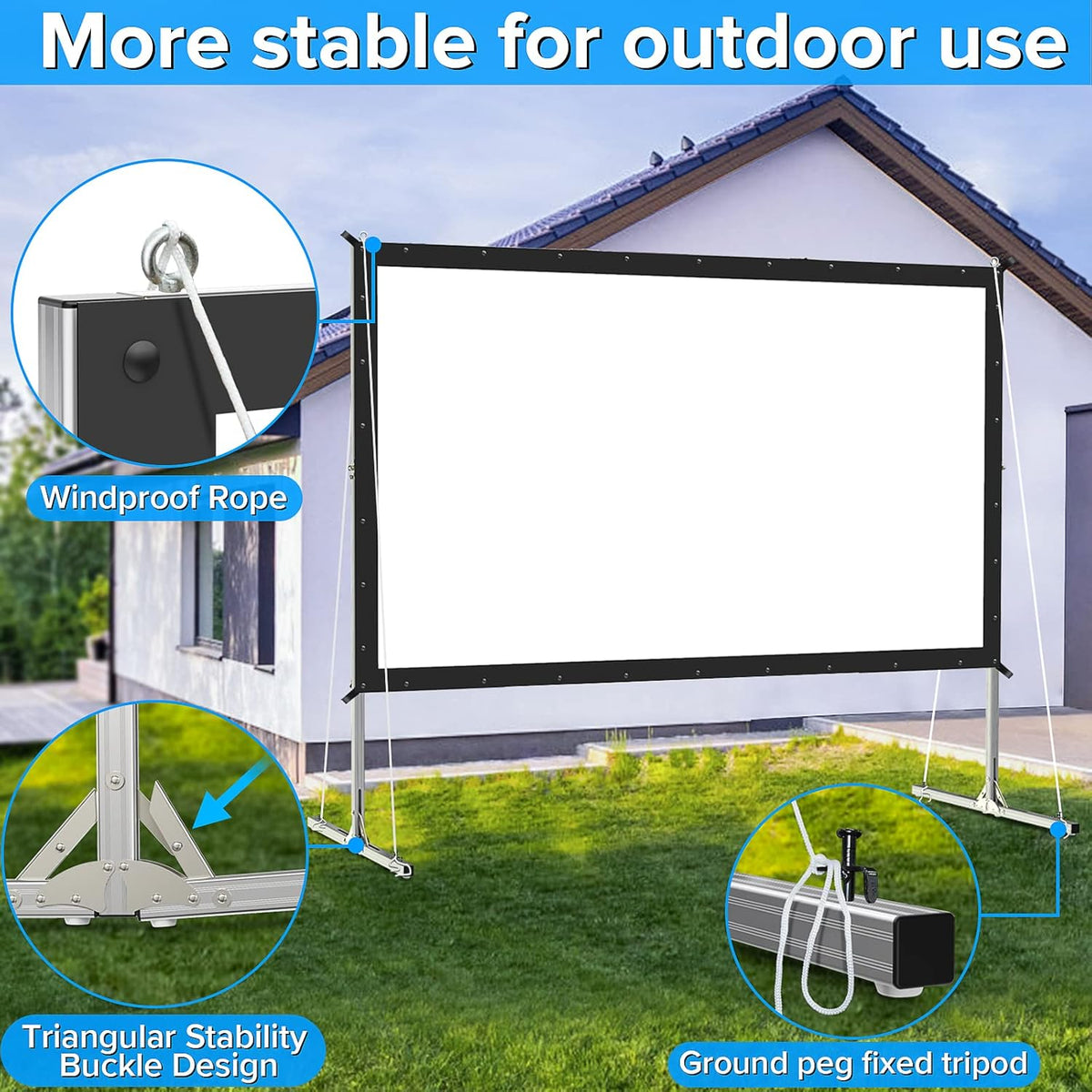 Projector Screen 150 Inch, 3-Layers PVC Projector Screen with Stand