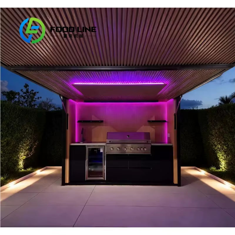Customized Modular Weatherproof Enclosed Shelter with Outdoor Kitchen Pavilion Luxury Modern Prefab Aluminum Cabinet Set