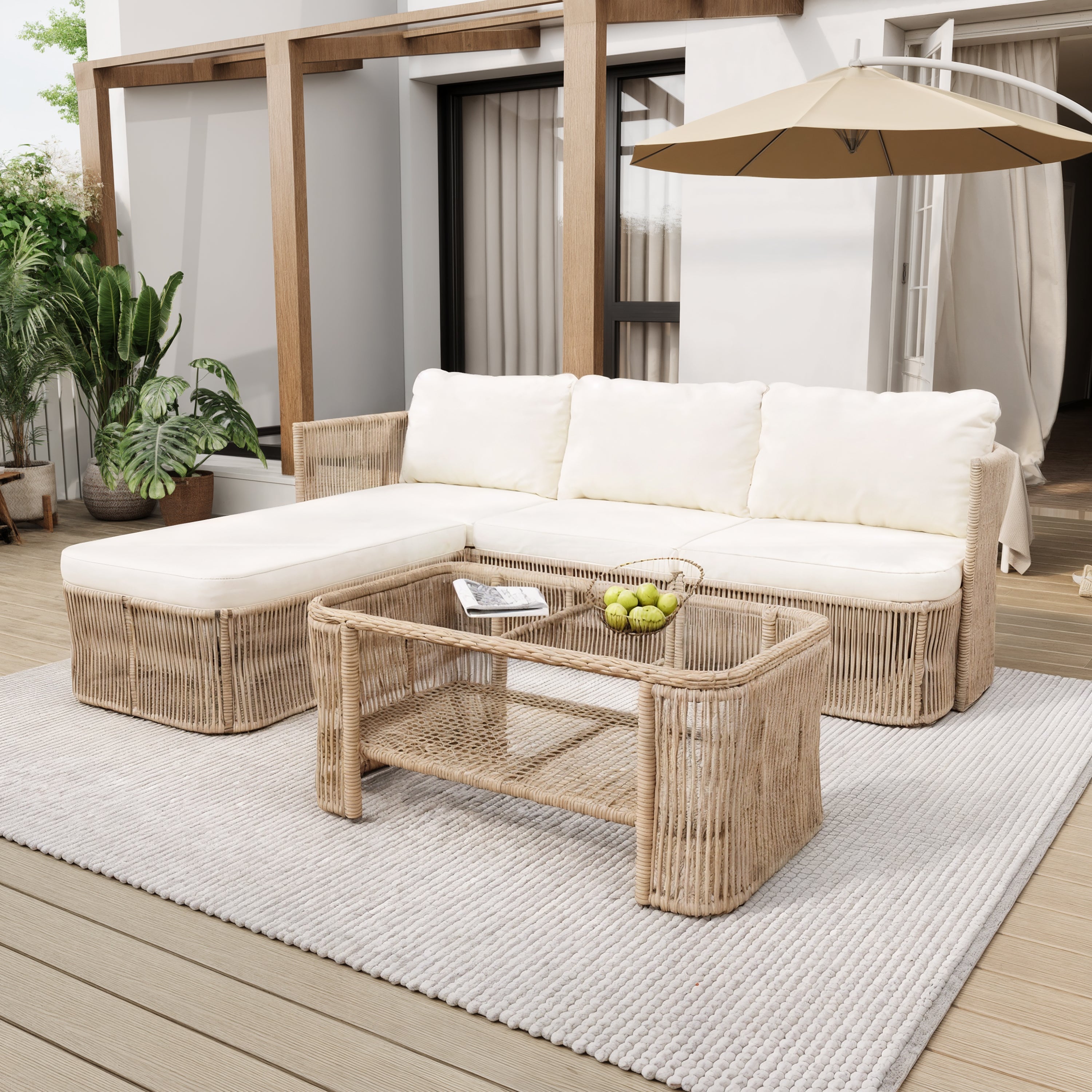 Outdoor PE Rattan Patio Furniture Set with Coffee Table