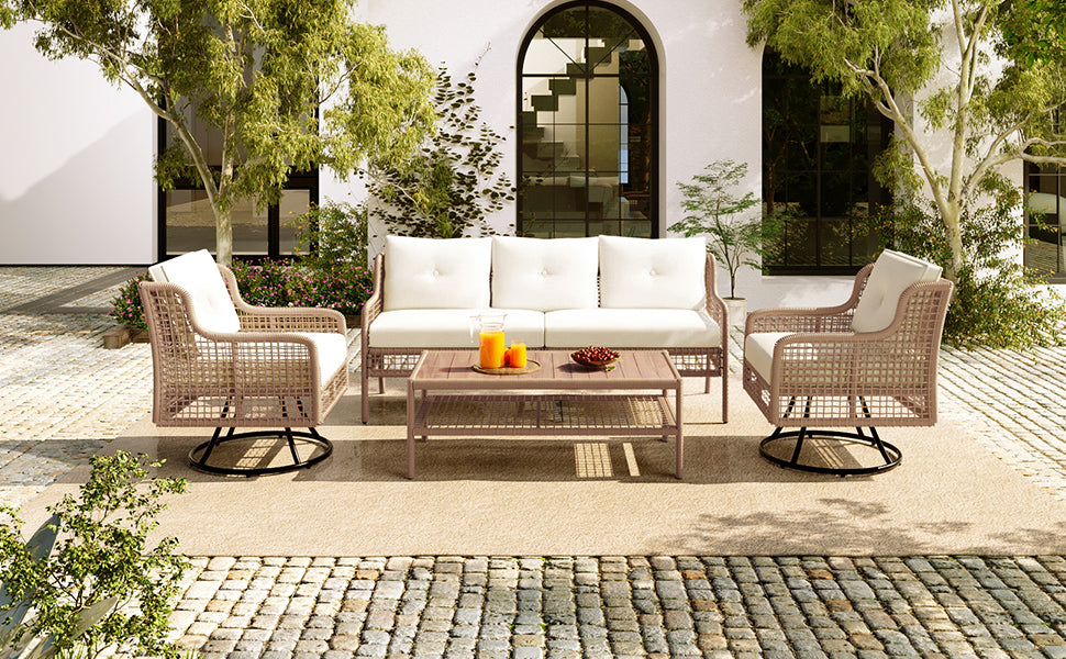 4-Piece Patio Furniture Set with Swivel Chairs