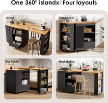 Rolling Kitchen Island with 360 Swivel Kitchen Island with Power Outlet | Rotating Kitchen Islands with Storage Cabinets Wood Kitchen Island Table for Kitchen, Bar, Dining Room