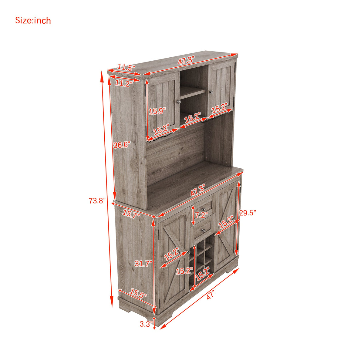 Farmhouse Coffee Bar Cabinet with Wine & Glass Storage - Brown Oak