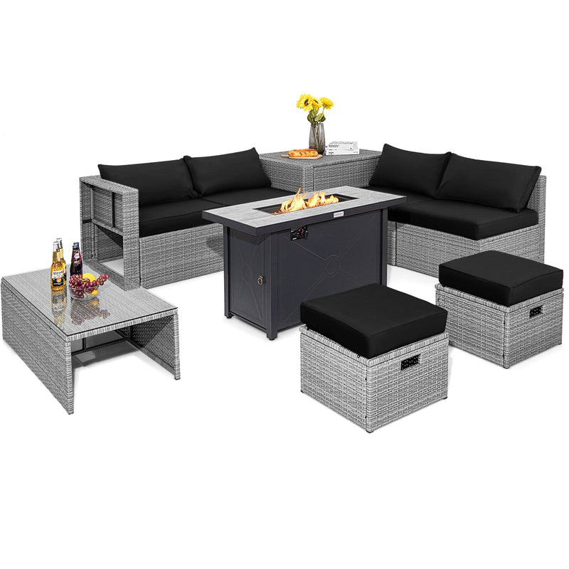 9-Piece Patio Furniture Set with 42" 60,000 BTU Fire Pit