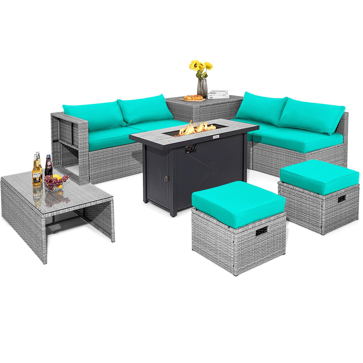 9-Piece Patio Furniture Set with 42" 60,000 BTU Fire Pit