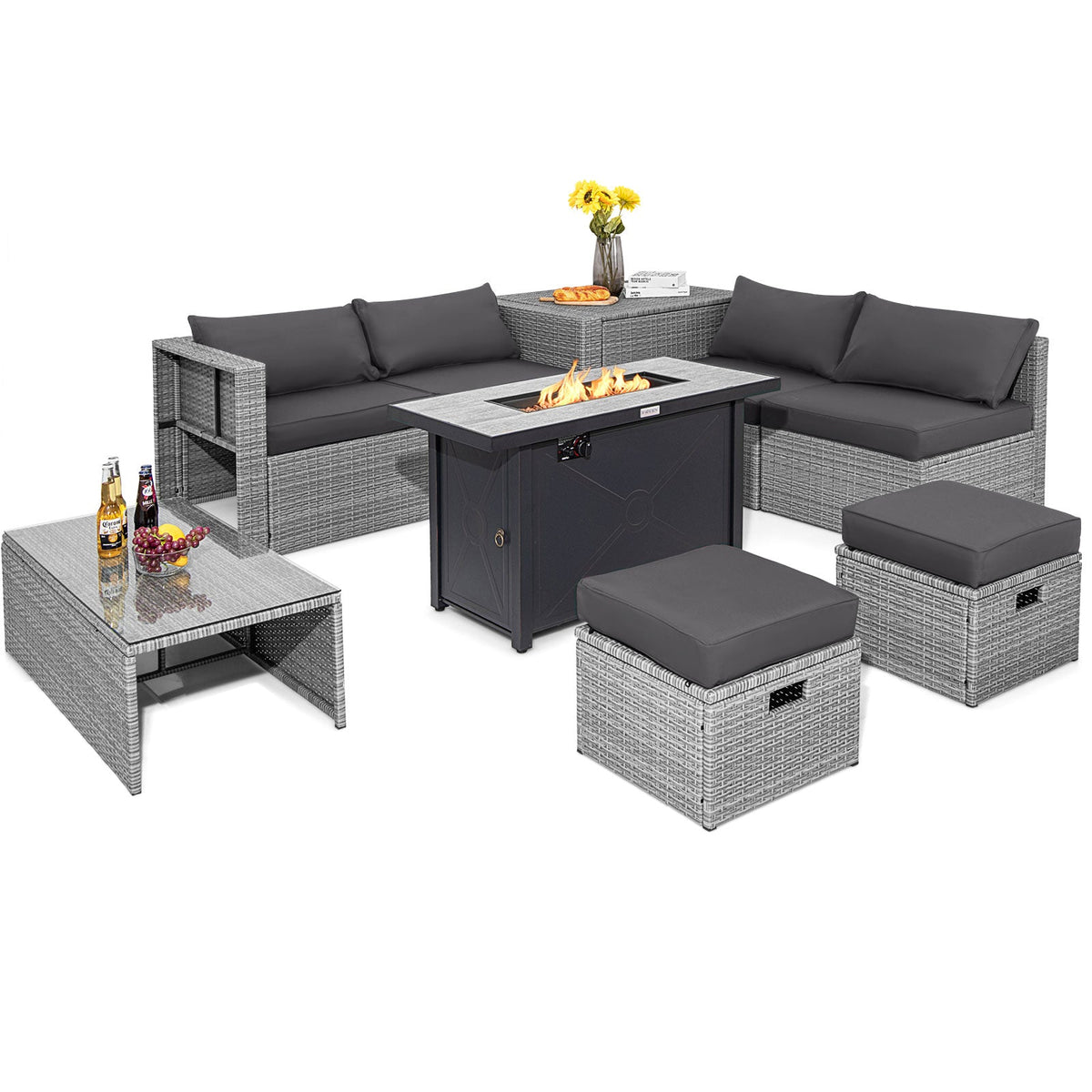 9-Piece Patio Furniture Set with 42" 60,000 BTU Fire Pit