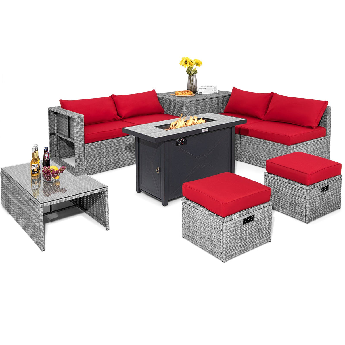 9-Piece Patio Furniture Set with 42" 60,000 BTU Fire Pit