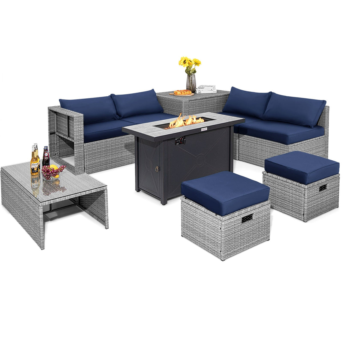 9-Piece Patio Furniture Set with 42" 60,000 BTU Fire Pit
