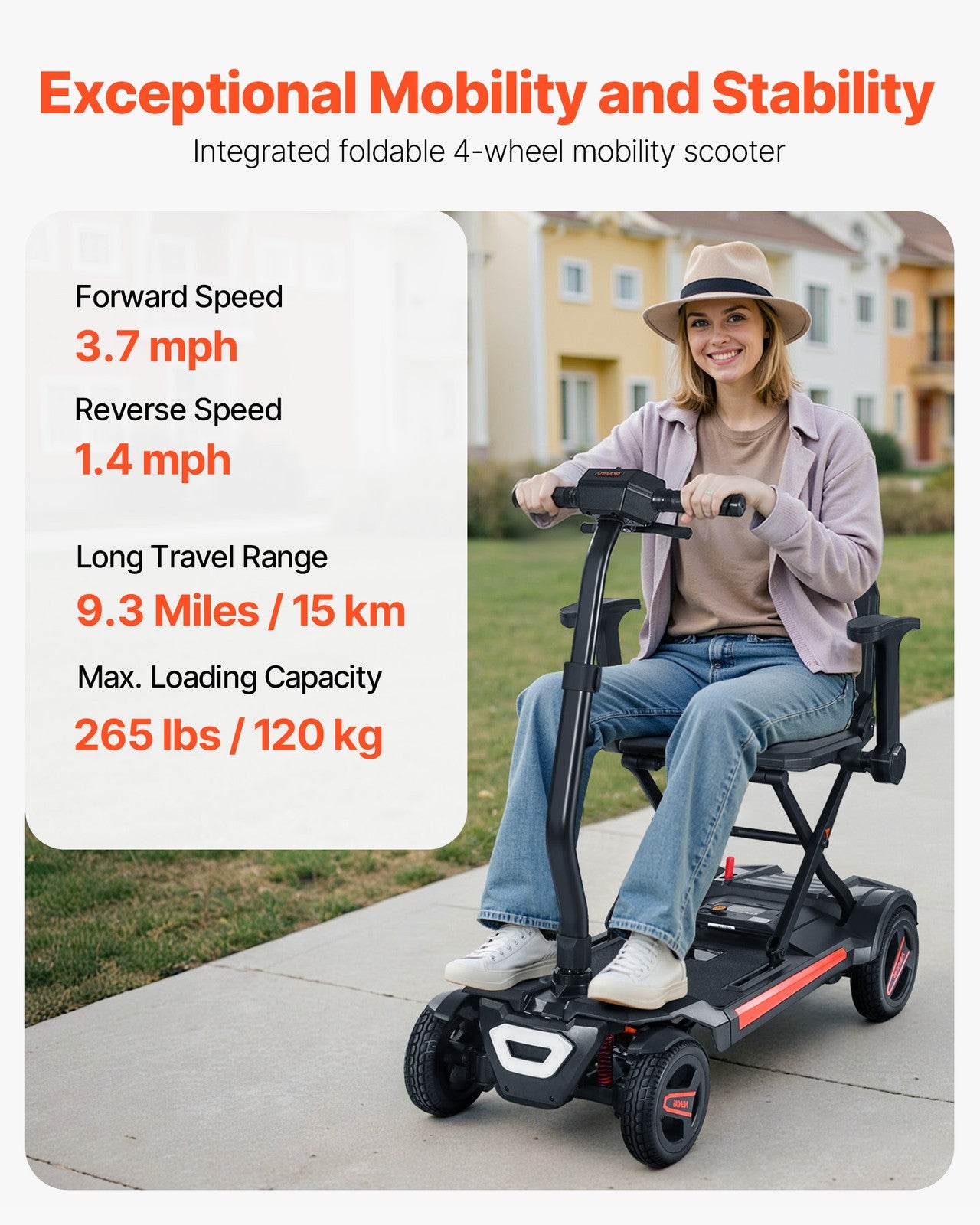 VEVOR 4-Wheel Electric Mobility Scooter Integrated Foldable Mobility Wheelchair