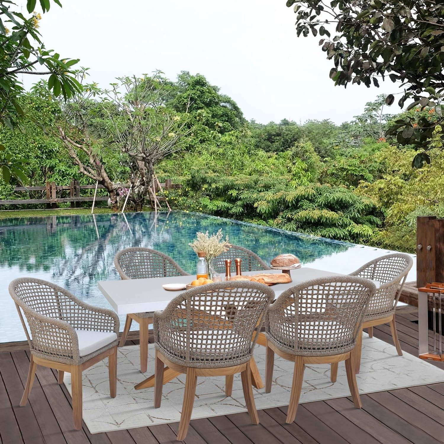 Outdoor 7 Piece Teak Patio Furniture Set with a Table and 6 Chairs