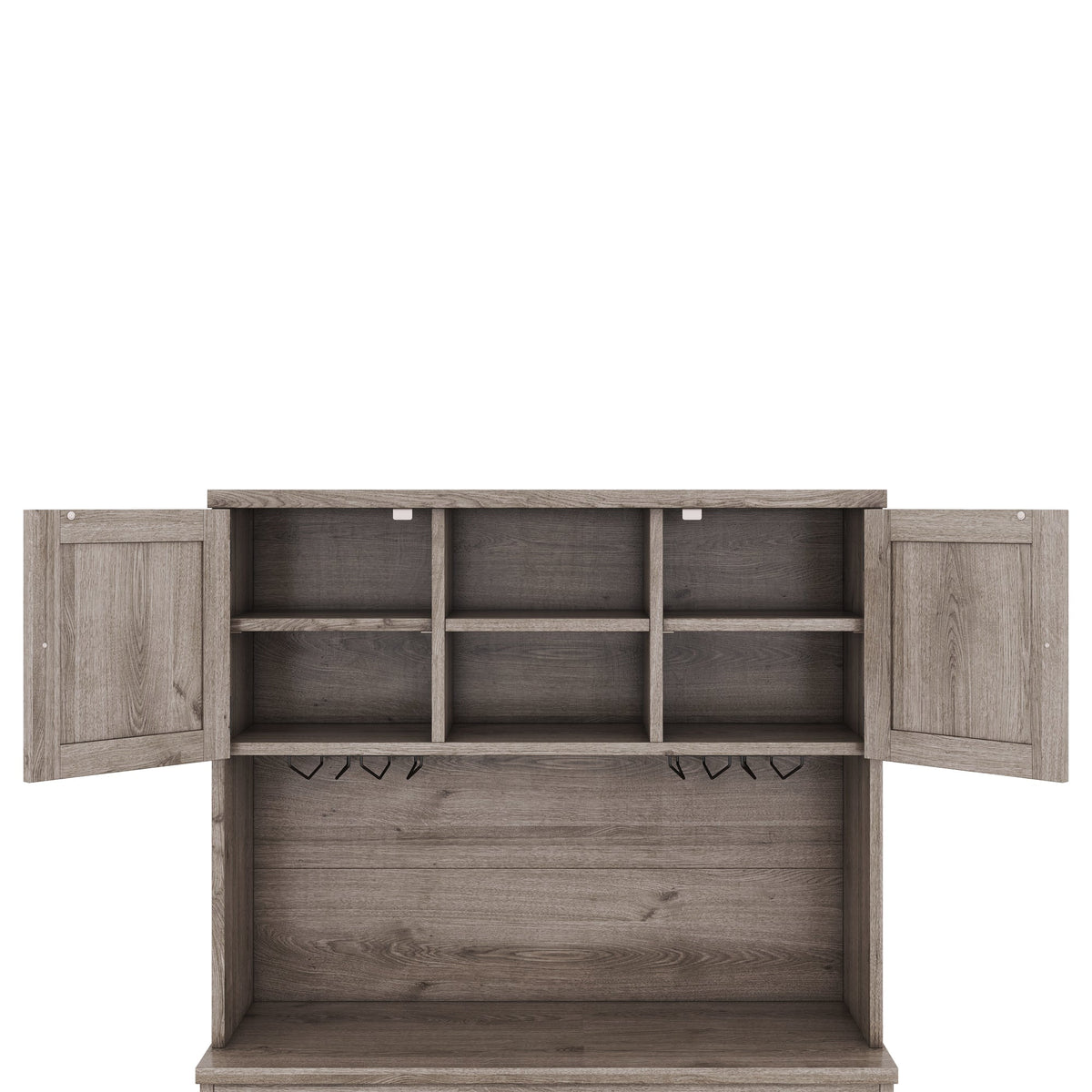 Farmhouse Coffee Bar Cabinet with Wine & Glass Storage - Brown Oak