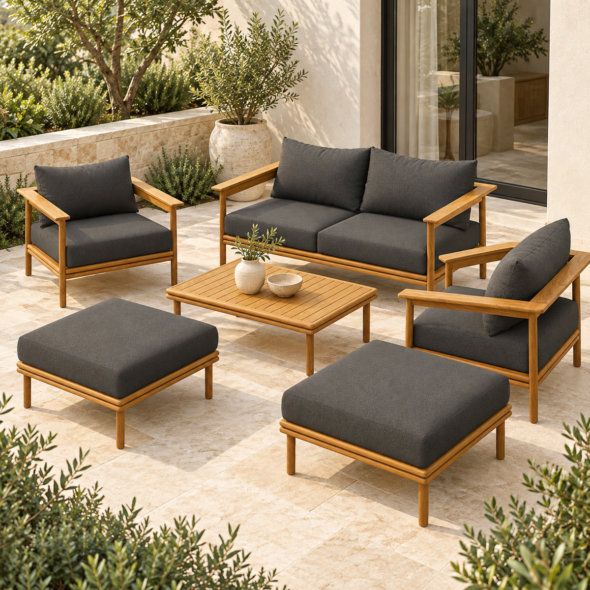 Wren 6-Piece Outdoor Patio Teak Wood Furniture Set by Modway