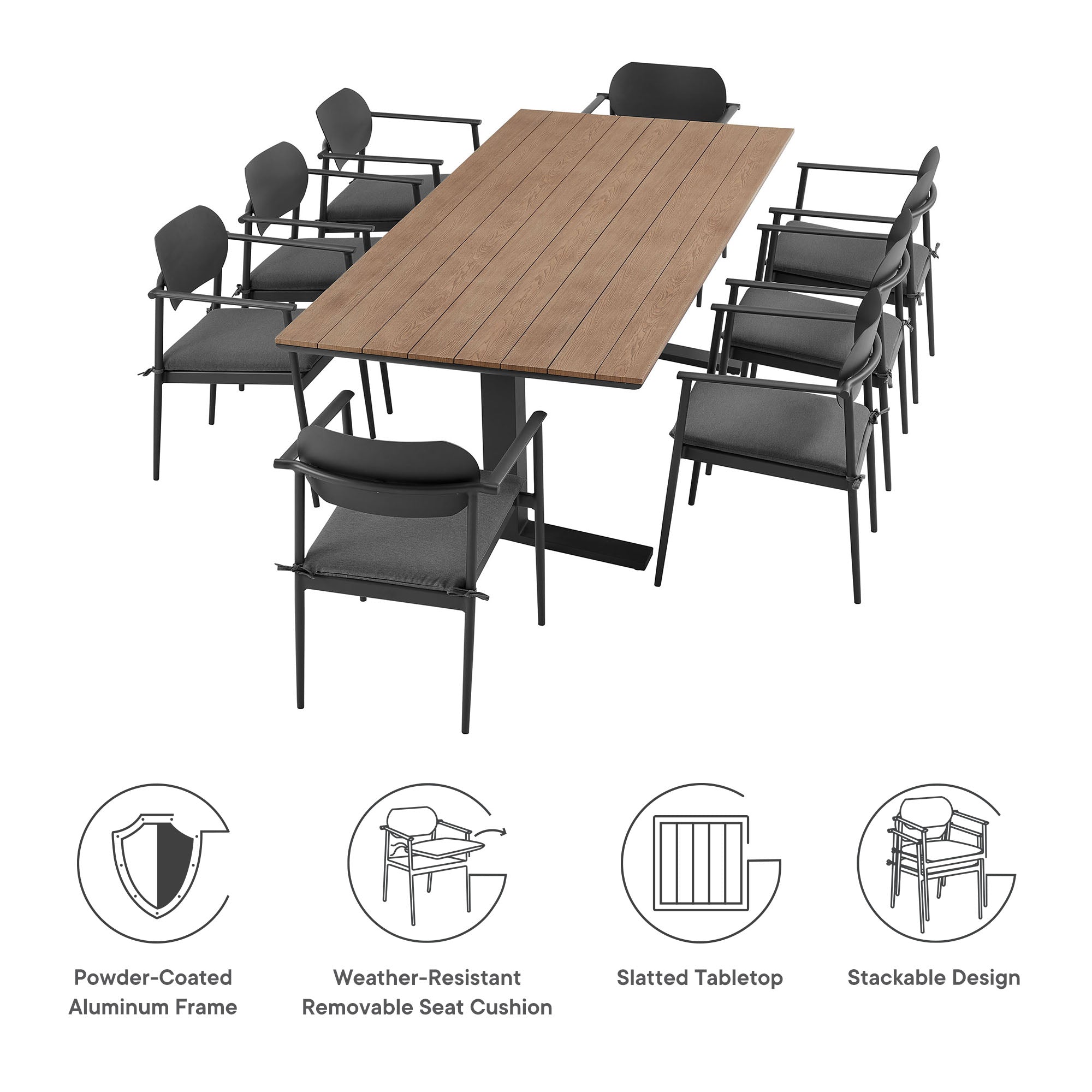 Aeris 9-Piece Aluminum Outdoor Dining Set by Modway
