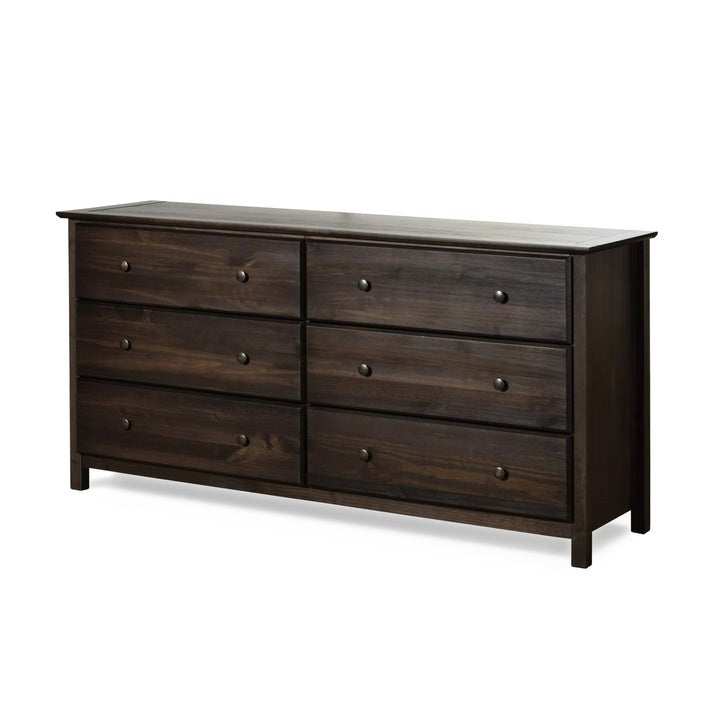 Farmhouse Solid Pine Wood 6-Drawer Dresser - Espresso