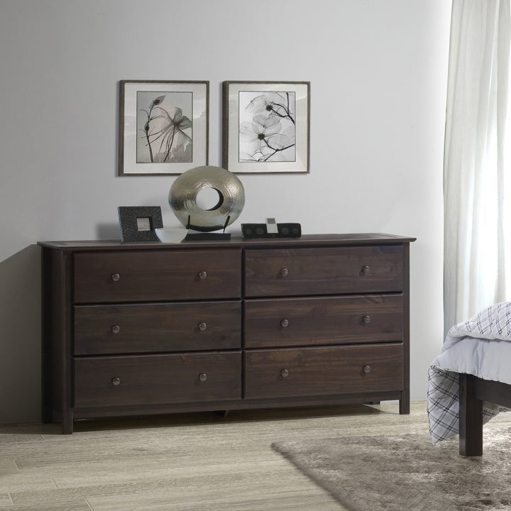 Farmhouse Solid Pine Wood 6-Drawer Dresser - Espresso