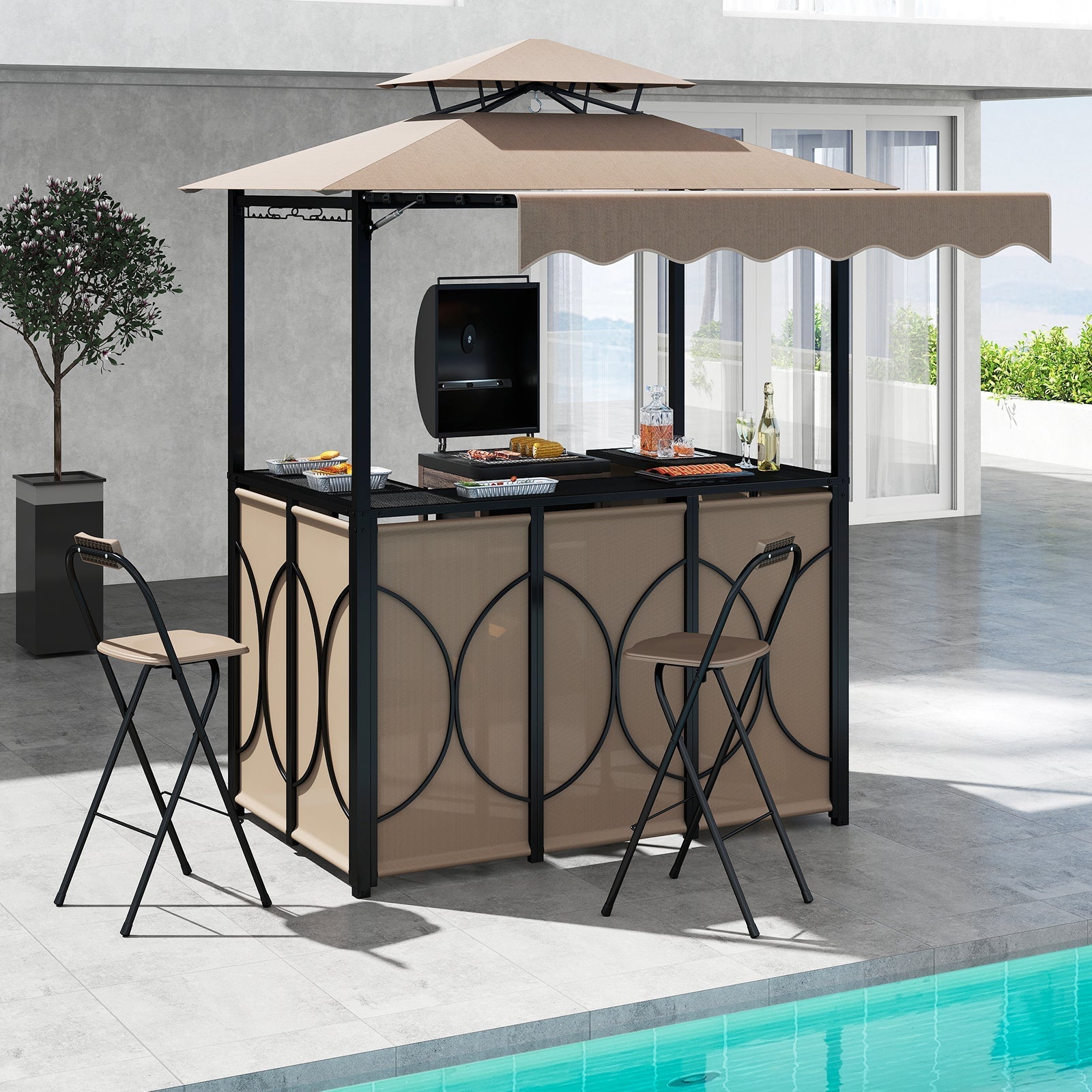 Grill Gazebo with Awning 3-Piece Outdoor BBQ Canopy
