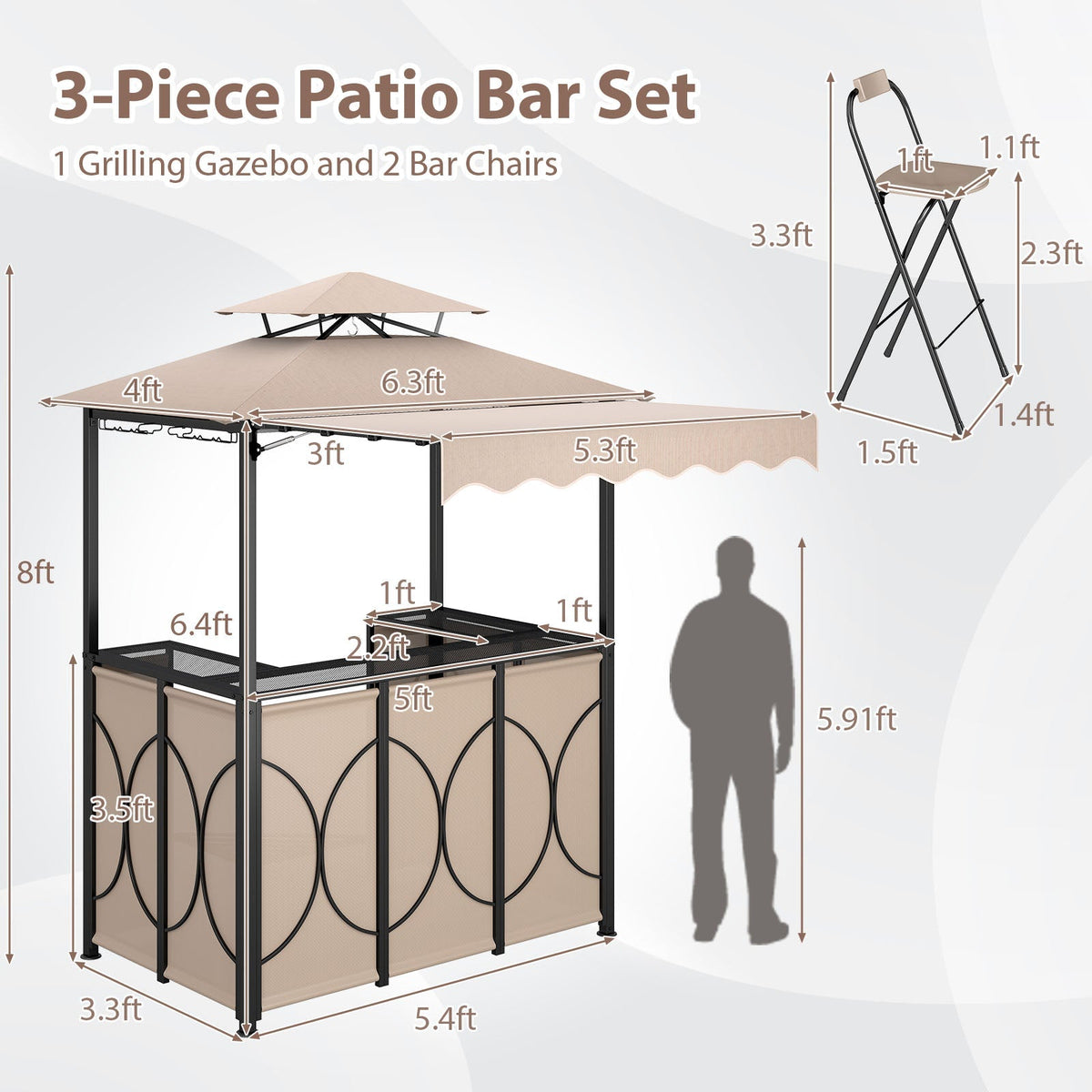 Grill Gazebo with Awning 3-Piece Outdoor BBQ Canopy